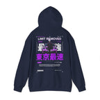 Avenue black hoodie featuring a back graphic of a purple sports car, anime character, and bold Japanese text.