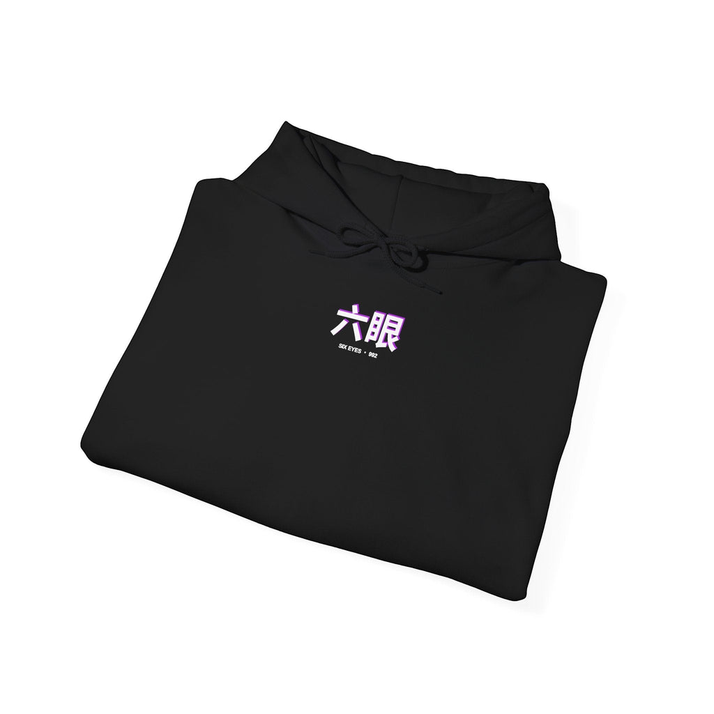 Avenue black cotton-poly hoodie featuring a small pink and white Japanese character graphic on the chest.