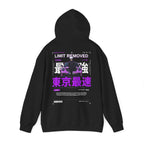 Avenue black hoodie featuring a back graphic of a purple sports car, anime character, and bold Japanese text.